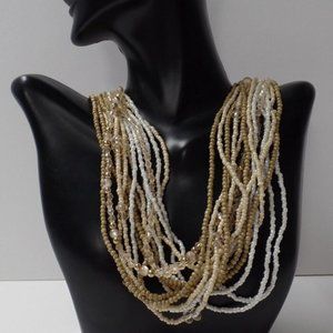 NWT  LOFT  TAN BEIGE CLEAR MULTI-STRAND SEED BEAD CHUNKY TWISTED NECKLACE NWT